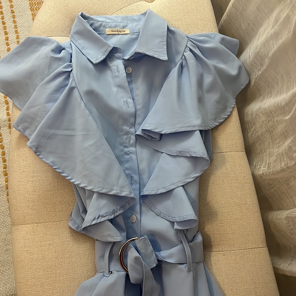 L'ABEYE POAWDER BLUE RUFFLE MIDI DRESS 💎 - Picture 3 of 3